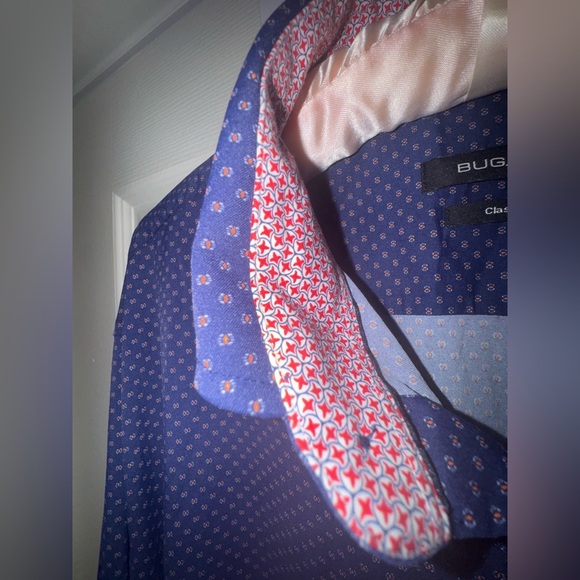 Bugatchi men's button down shirt. Blue with dotted design. NO SIZE TAG EUC - Picture 6 of 11
